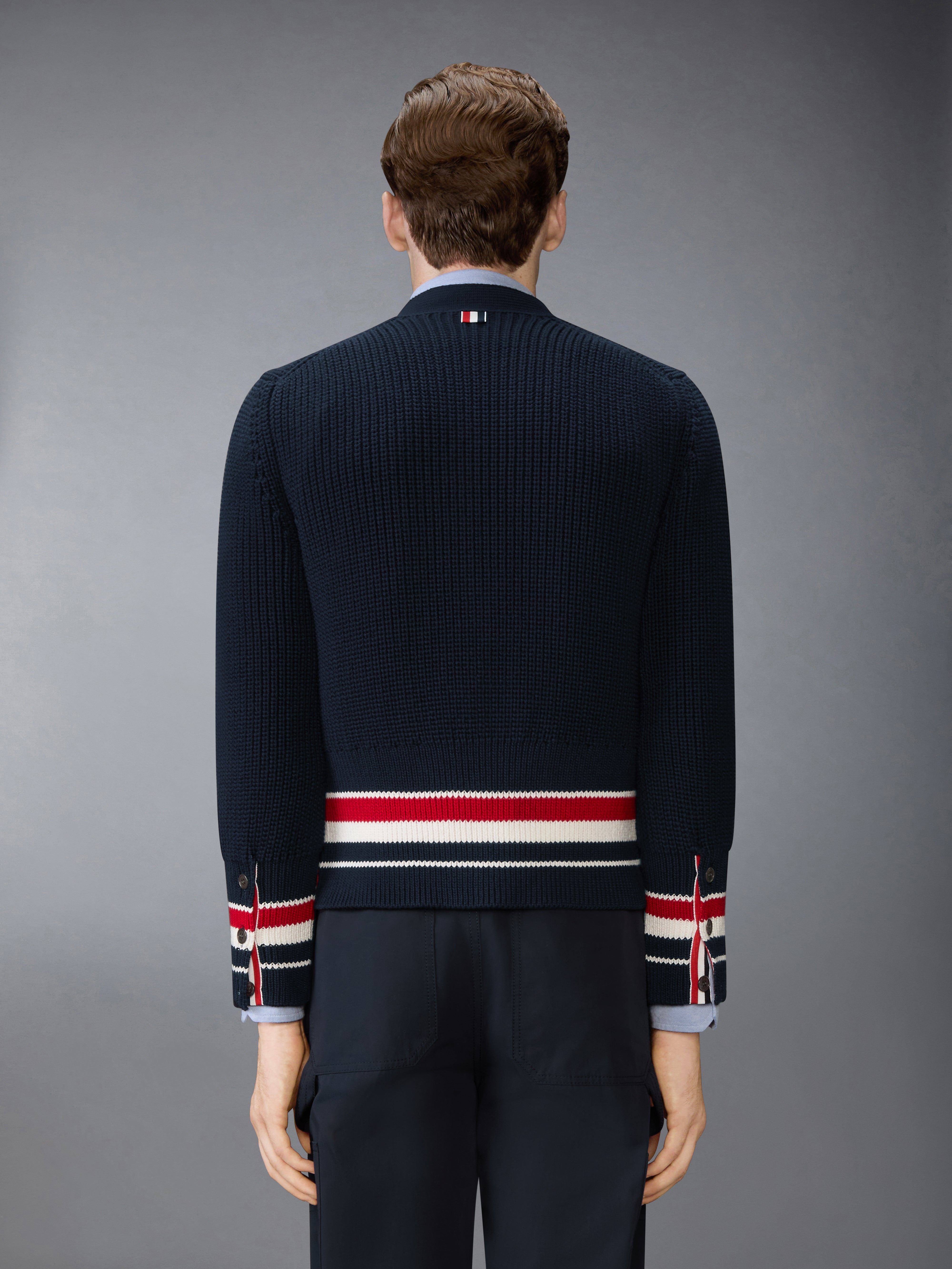 Half Cardigan Stitch Cotton Rwb Cardigan | Thom Browne
