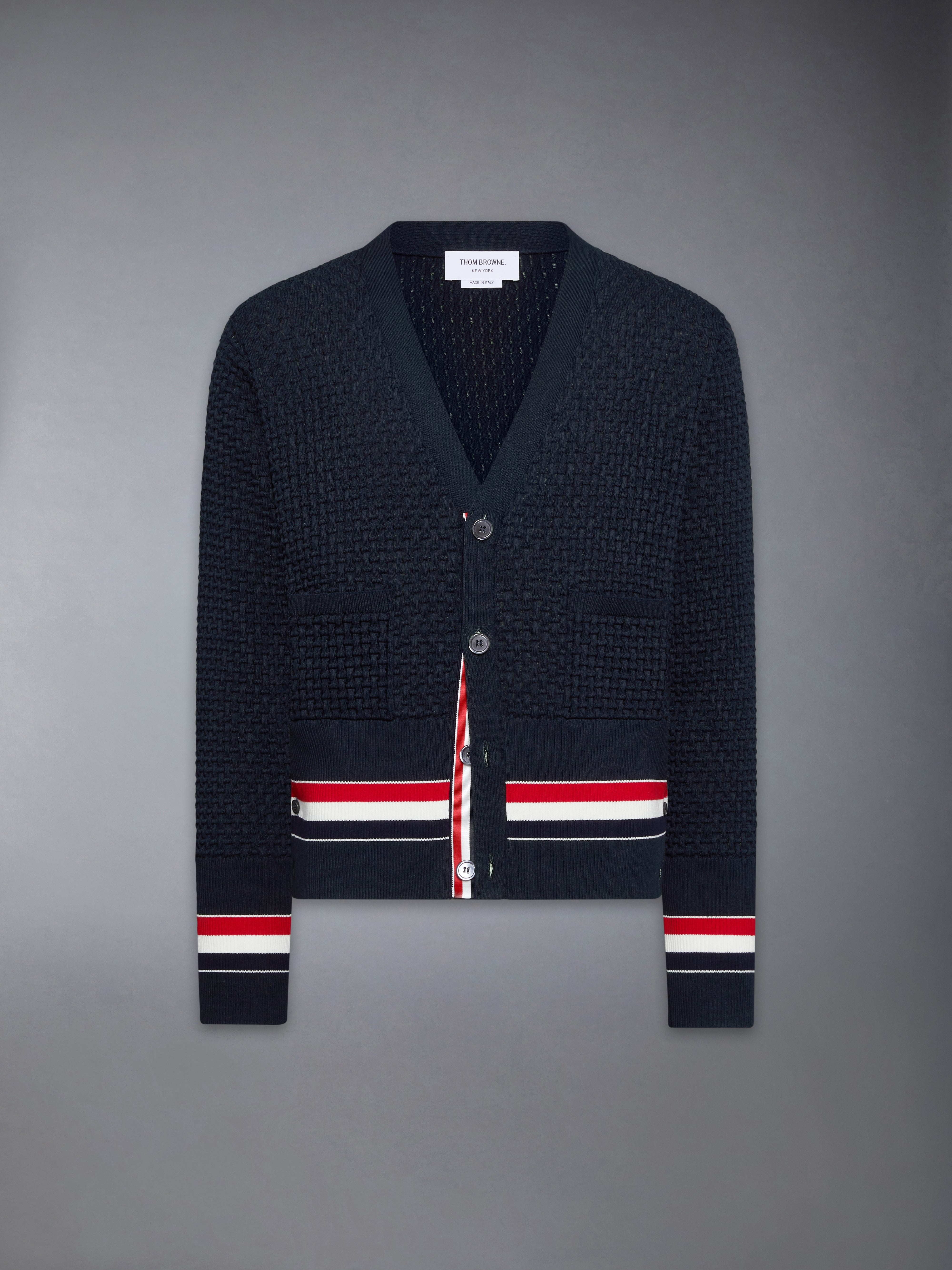 美品 THOM BROWNE トムブラウン カーディガン リップルステッチ フロート リップル ステッチ RWB カーディガン | Thom Browne