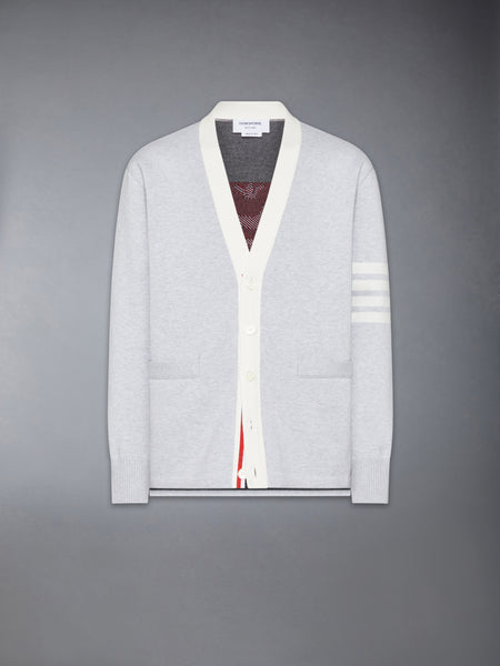 CREST INTARSIA JACQUARD 4-BAR RUGBY FIT CARDIGAN PALE GREY