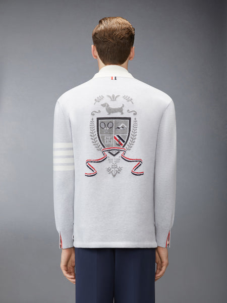 CREST INTARSIA JACQUARD 4-BAR RUGBY FIT CARDIGAN PALE GREY