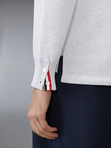 CREST INTARSIA JACQUARD 4-BAR RUGBY FIT CARDIGAN PALE GREY