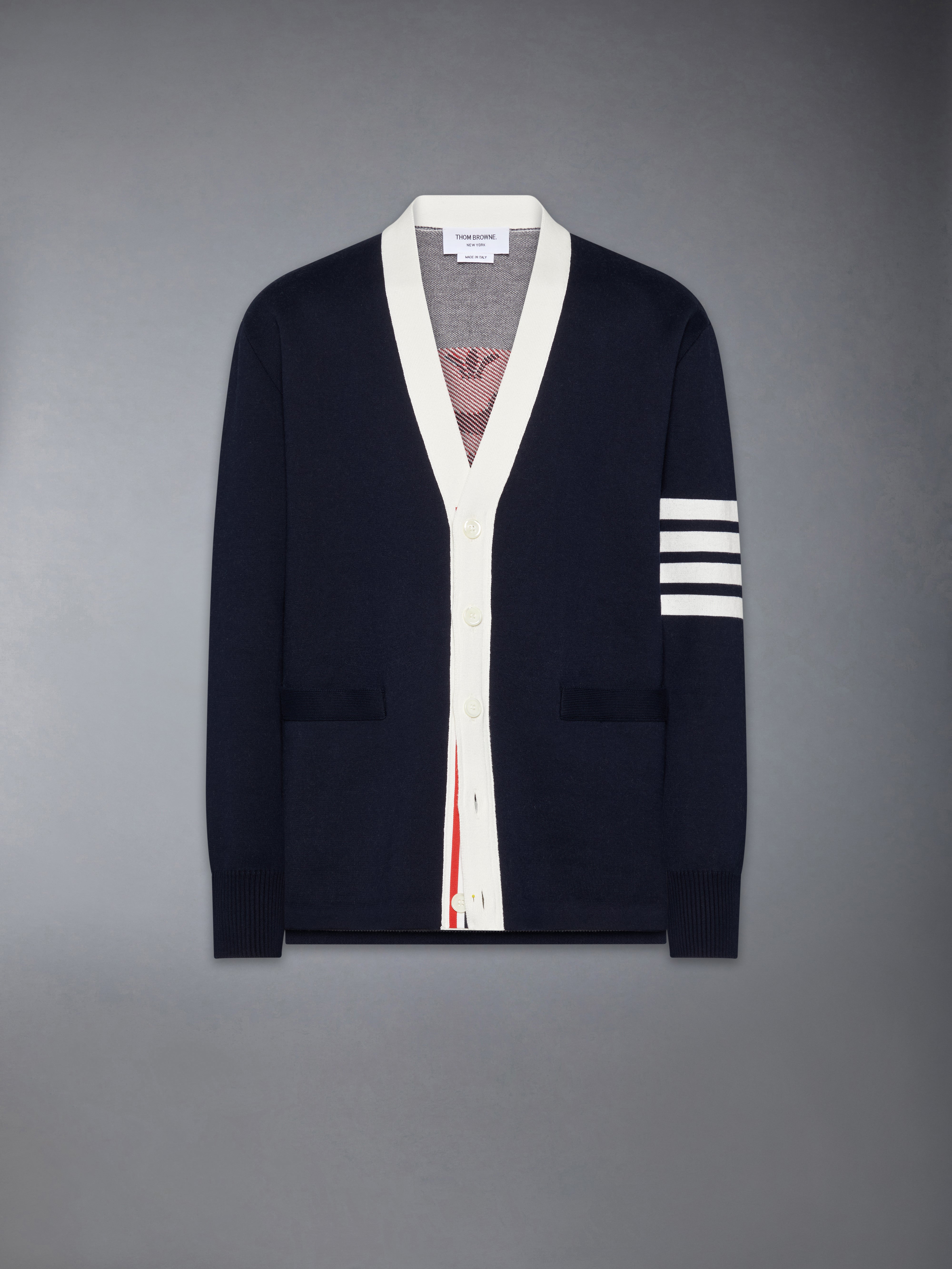Crest Intarsia Jacquard 4-Bar Rugby Fit Cardigan | Thom Browne