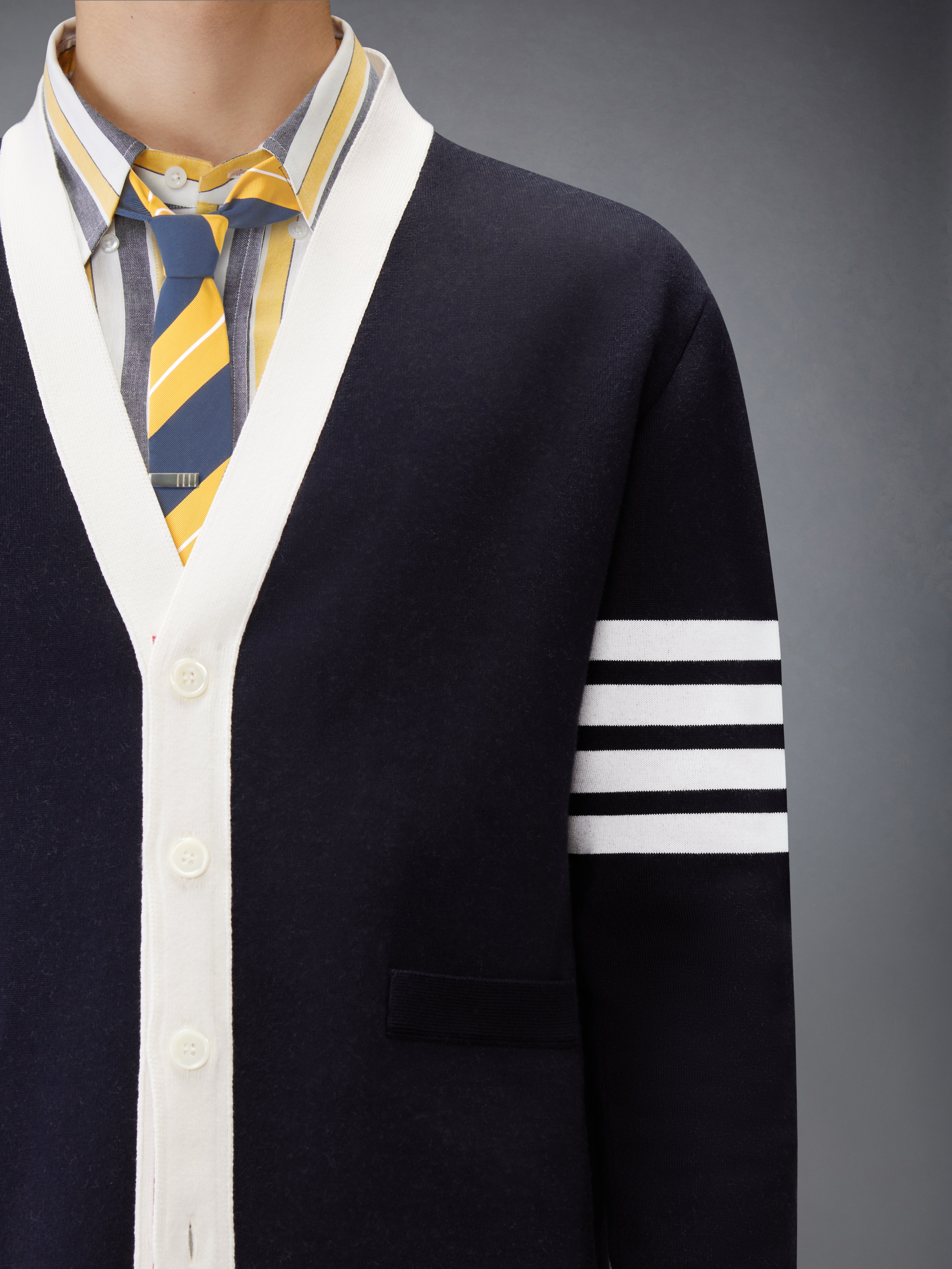 Crest Intarsia Jacquard 4-Bar Rugby Fit Cardigan | Thom Browne
