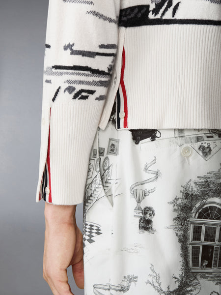 CASHMERE JERSEY INTARSIA HECTOR TOILE CARDIGAN WHITE