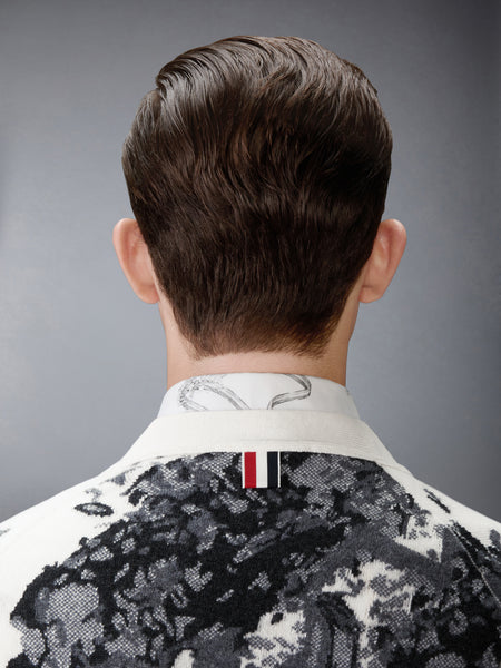 CASHMERE JERSEY INTARSIA HECTOR TOILE CARDIGAN WHITE