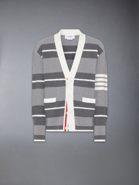 SEED STITCH 4-BAR CARDIGAN MED GREY