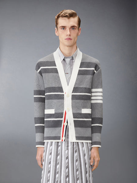 SEED STITCH 4-BAR CARDIGAN MED GREY