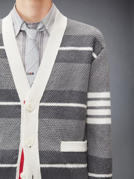 SEED STITCH 4-BAR CARDIGAN MED GREY