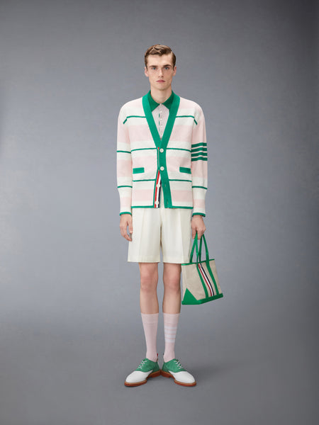 SEED STITCH 4-BAR CARDIGAN LIGHT PINK