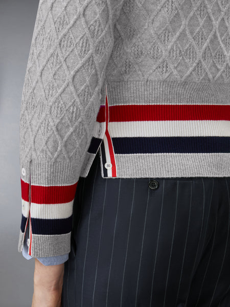 ARGYLE INTARSIA CASHMERE SHRUNKEN CARDIGAN LIGHT GREY