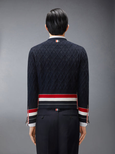 CASHMERE ARGYLE INTARSIA SHRUNKEN CARDIGAN NAVY