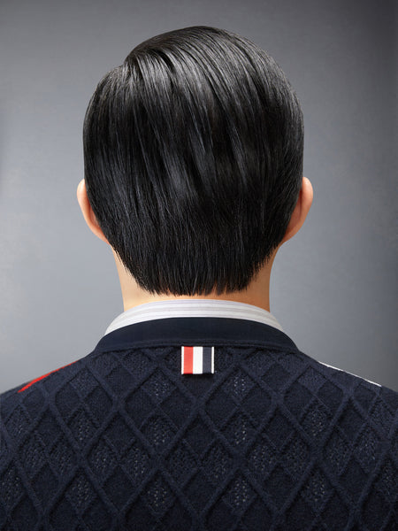 CASHMERE ARGYLE INTARSIA SHRUNKEN CARDIGAN NAVY