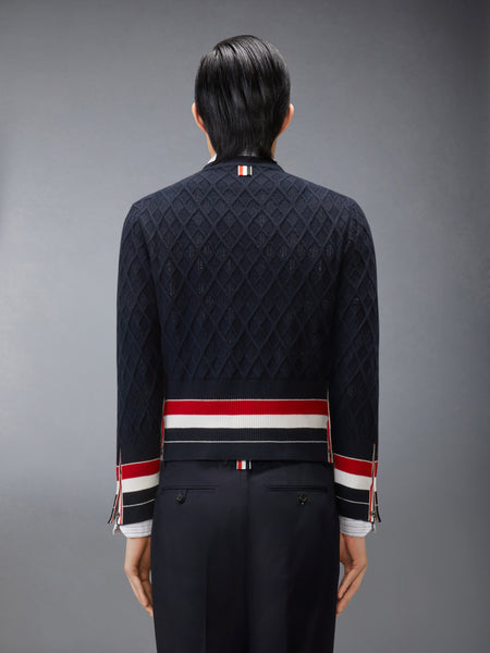 ARGYLE INTARSIA CASHMERE SHRUNKEN CARDIGAN NAVY