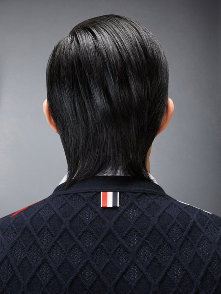 ARGYLE INTARSIA CASHMERE SHRUNKEN CARDIGAN NAVY