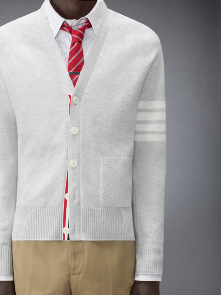 LINEN COTTON 4-BAR RELAXED FIT CARDIGAN PALE GREY
