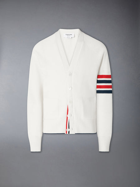 LINEN COTTON 4-BAR RELAXED FIT CARDIGAN WHITE