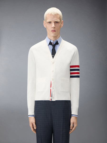 LINEN COTTON 4-BAR RELAXED FIT CARDIGAN WHITE