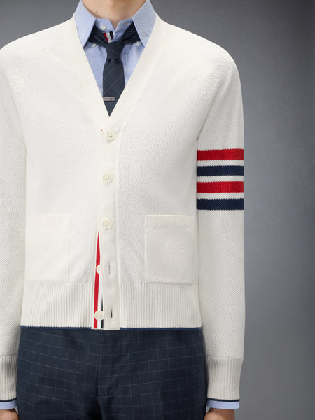 LINEN COTTON 4-BAR RELAXED FIT CARDIGAN WHITE