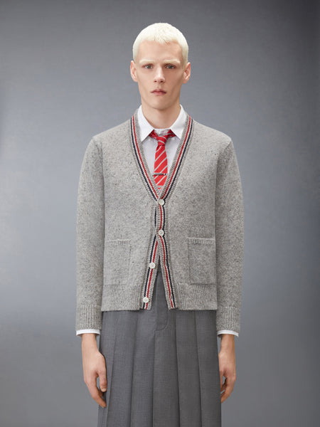 DONEGAL INTARSIA HECTOR PATCHWORK CARDIGAN LT GREY