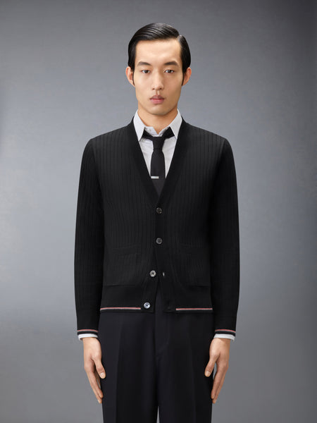 MERINO WOOL RWB RIB STITCH CARDIGAN BLACK