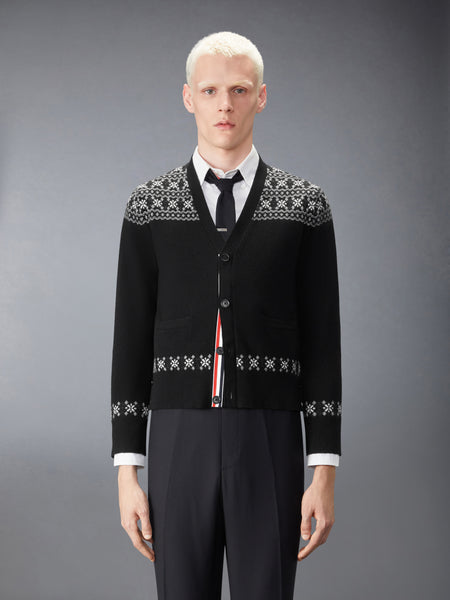 FAIR ISLE JACUARD CASHMERE CARDIGAN BLACK