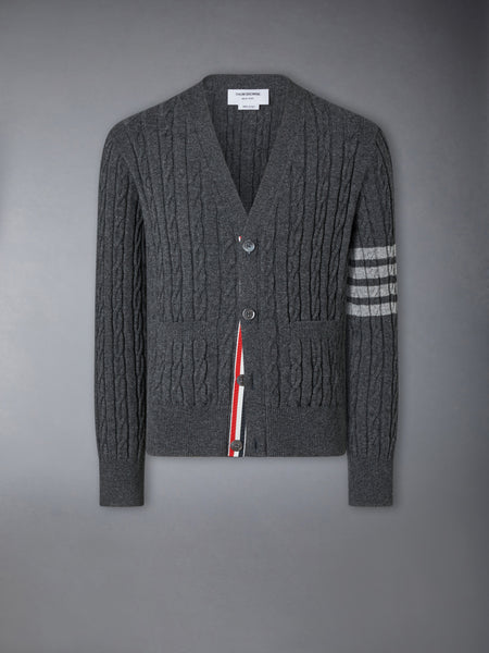 CASHMERE CABLE STITCH 4-BAR RELAXED FIT CARDIGAN DARK GREY