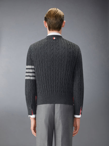 CASHMERE CABLE STITCH 4-BAR RELAXED FIT CARDIGAN DARK GREY