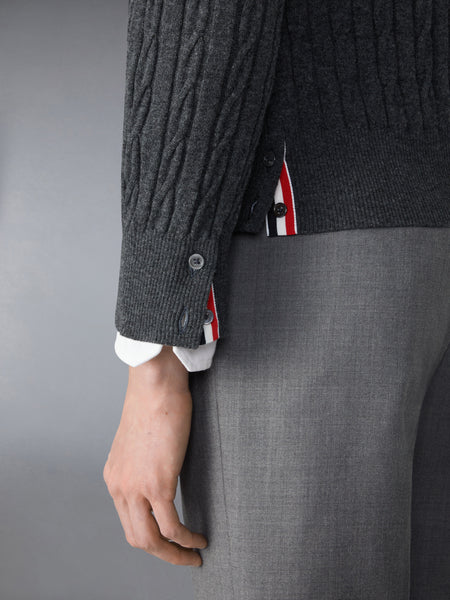 CASHMERE CABLE STITCH 4-BAR RELAXED FIT CARDIGAN DARK GREY
