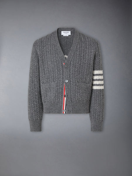 MERINO WOOL 4-BAR INTARSIA ANCHOR CARDIGAN MED GREY