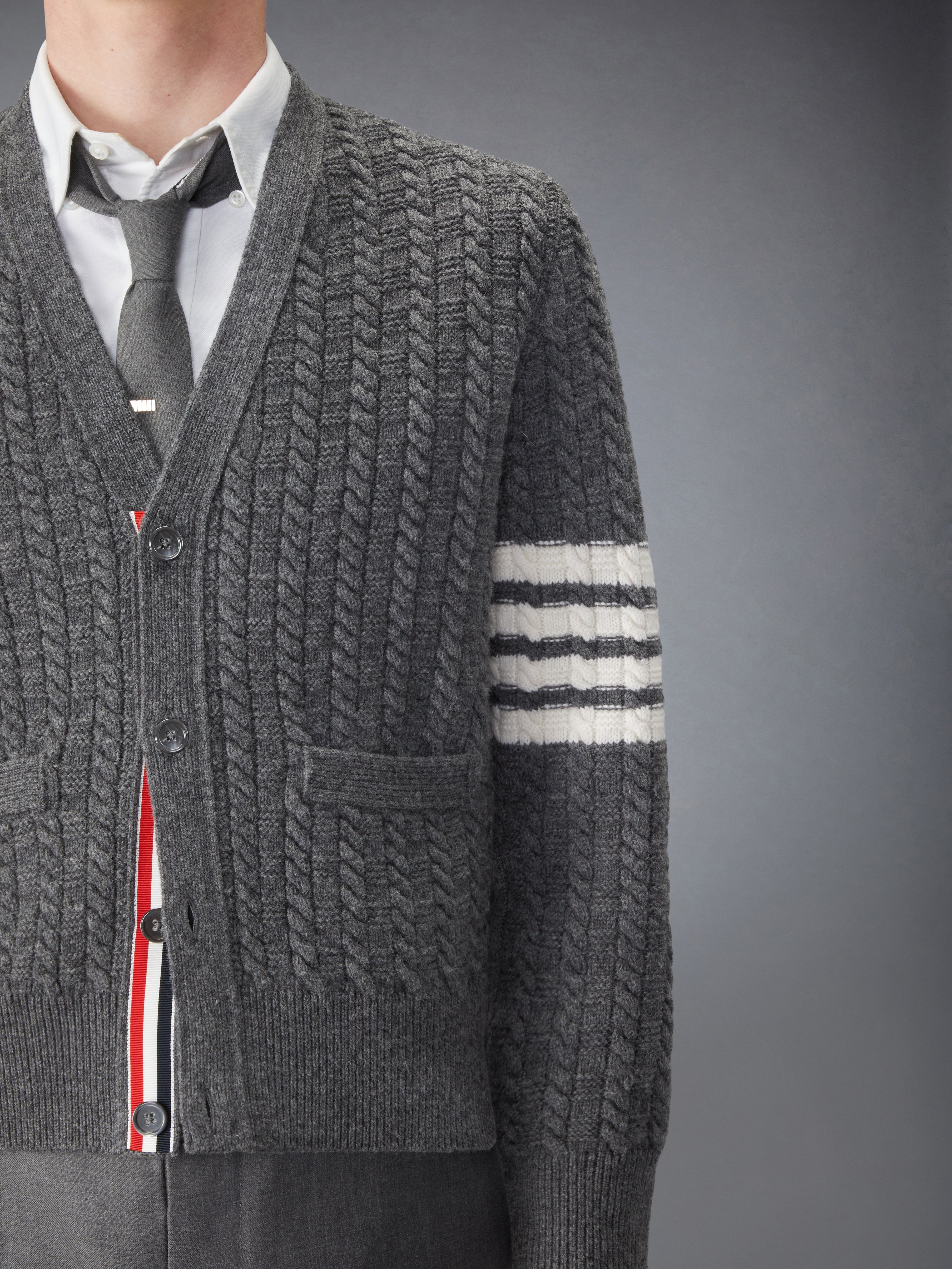 Merino Wool 4-Bar Intarsia Anchor Cardigan | Thom Browne