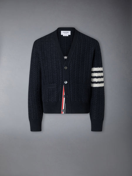 MERINO WOOL 4-BAR INTARSIA ANCHOR CARDIGAN NAVY
