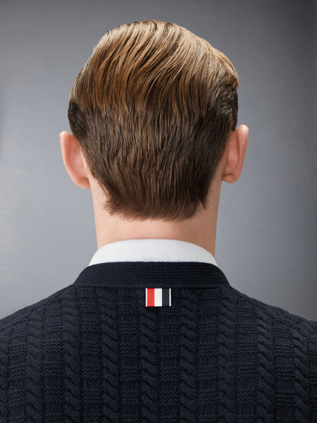 MERINO WOOL 4-BAR INTARSIA ANCHOR CARDIGAN NAVY