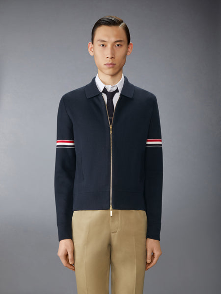 COTTON MILANO STITCH ARMBAND BOMBER JACKET NAVY