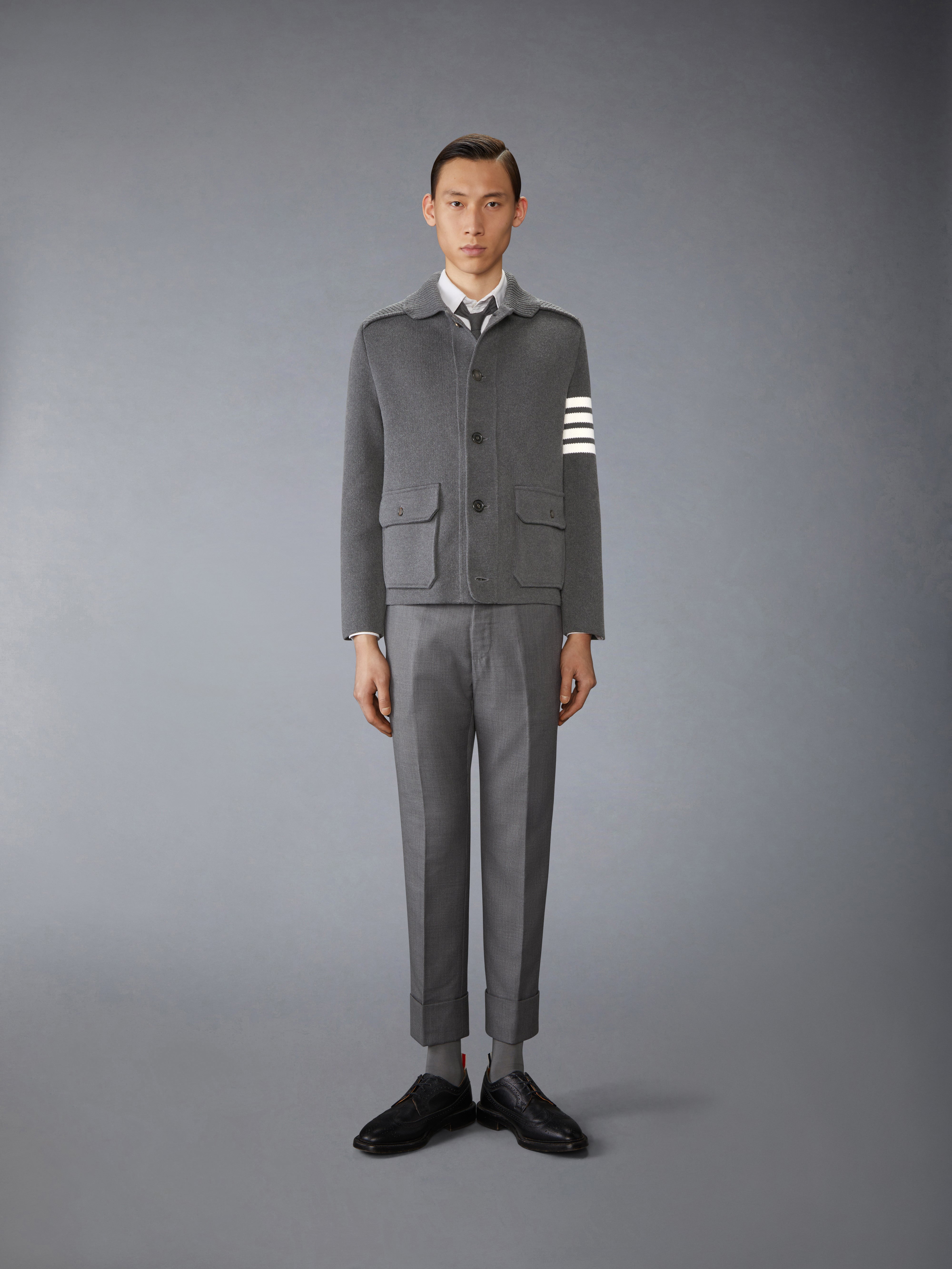 Cotton Cashmere Interlock 4 Bar Polo Collar Jacket | Thom Browne