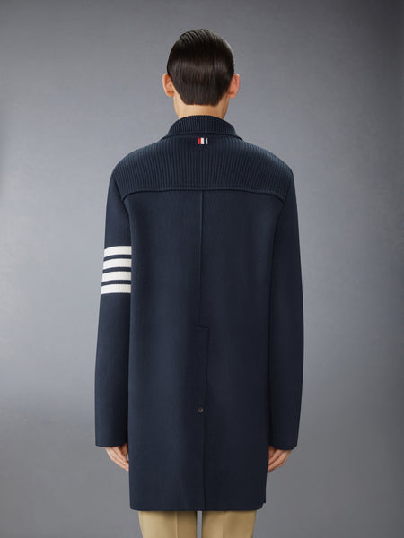 COTTON CASHMERE INTERLOCK 4-BAR POLO COLLAR OVERCOAT NAVY