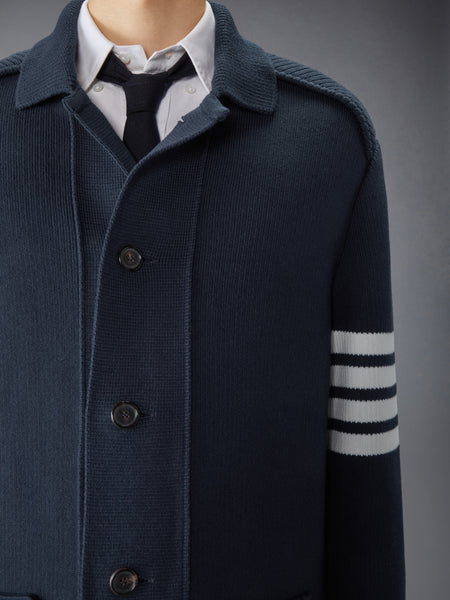 COTTON CASHMERE INTERLOCK 4-BAR POLO COLLAR OVERCOAT NAVY