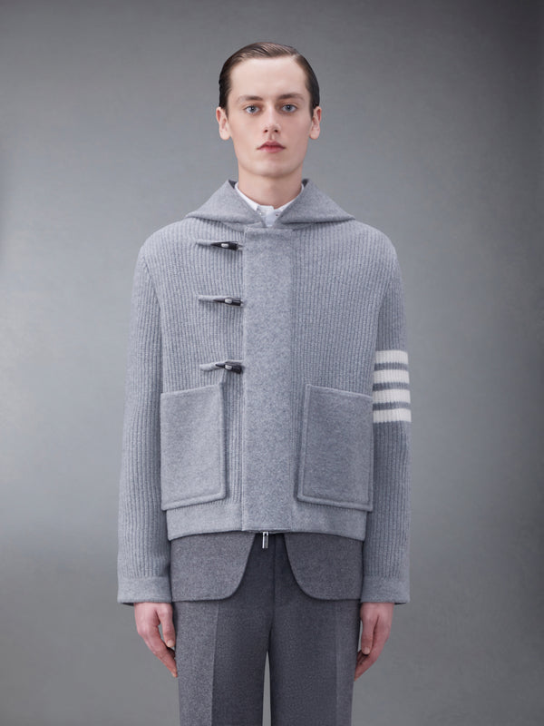 Boiled Wool Half Cardigan Stitch Hooded 4-Bar Duffle Jacket - featured image