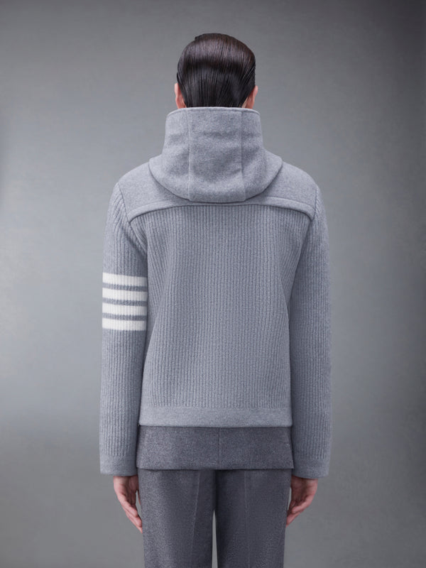 Boiled Wool Half Cardigan Stitch Hooded 4-Bar Duffle Jacket - image 2