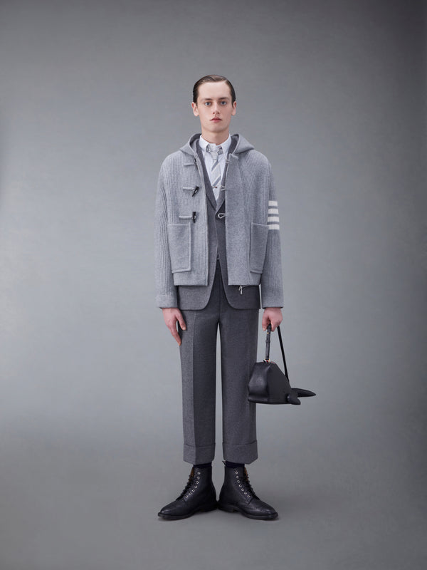 Boiled Wool Half Cardigan Stitch Hooded 4-Bar Duffle Jacket - image 3