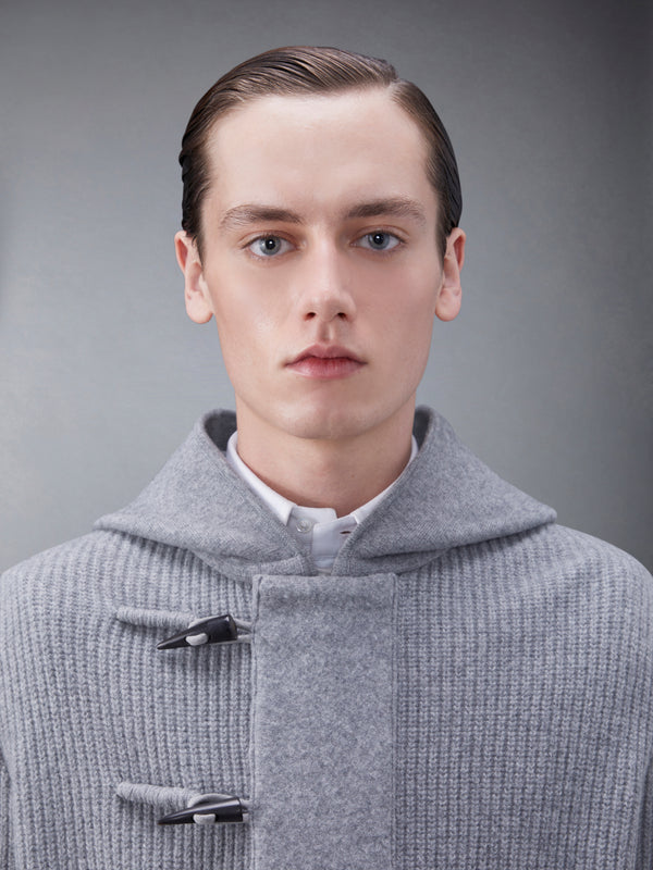 Boiled Wool Half Cardigan Stitch Hooded 4-Bar Duffle Jacket - image 6