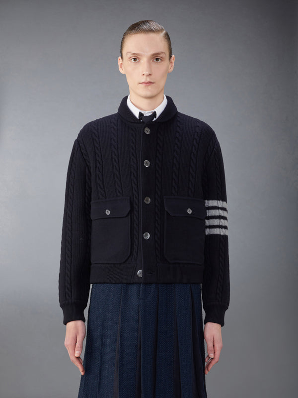 MERINO WOOL AND COTTON 4-BAR CABLE BOMBER JACKET - featured image