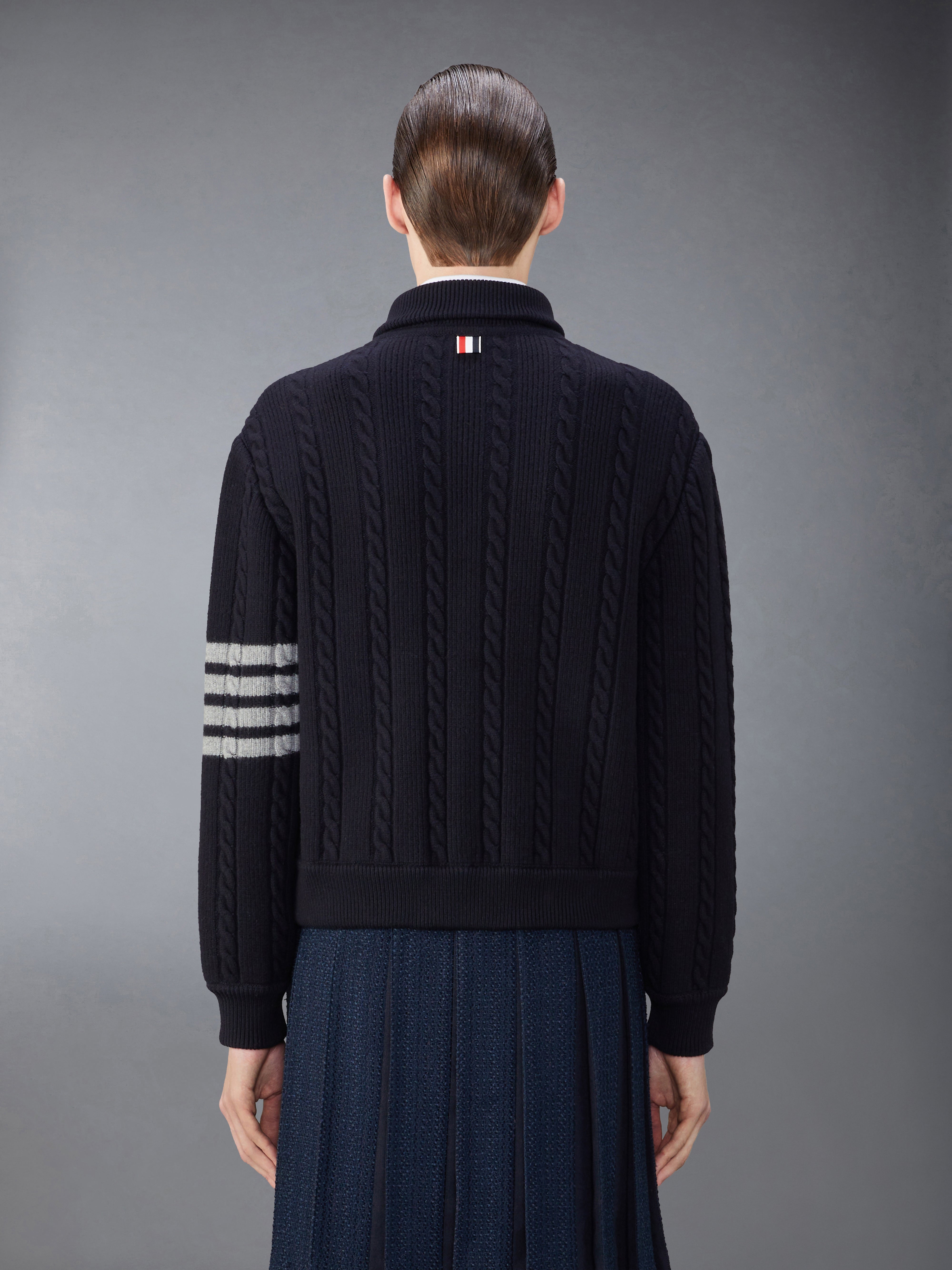Merino Wool And Cotton 4-Bar Cable Bomber Jacket | Thom Browne