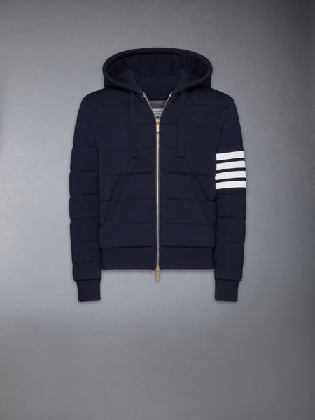 MERINO WOOL JERSEY STITCH PADDED 4-BAR ZIP UP HOODIE NAVY