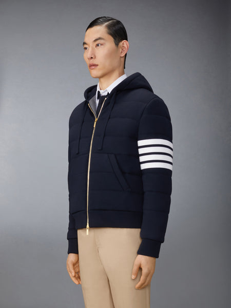 MERINO WOOL JERSEY STITCH PADDED 4-BAR ZIP UP HOODIE NAVY