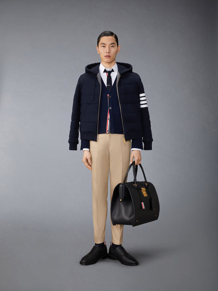 MERINO WOOL JERSEY STITCH PADDED 4-BAR ZIP UP HOODIE NAVY