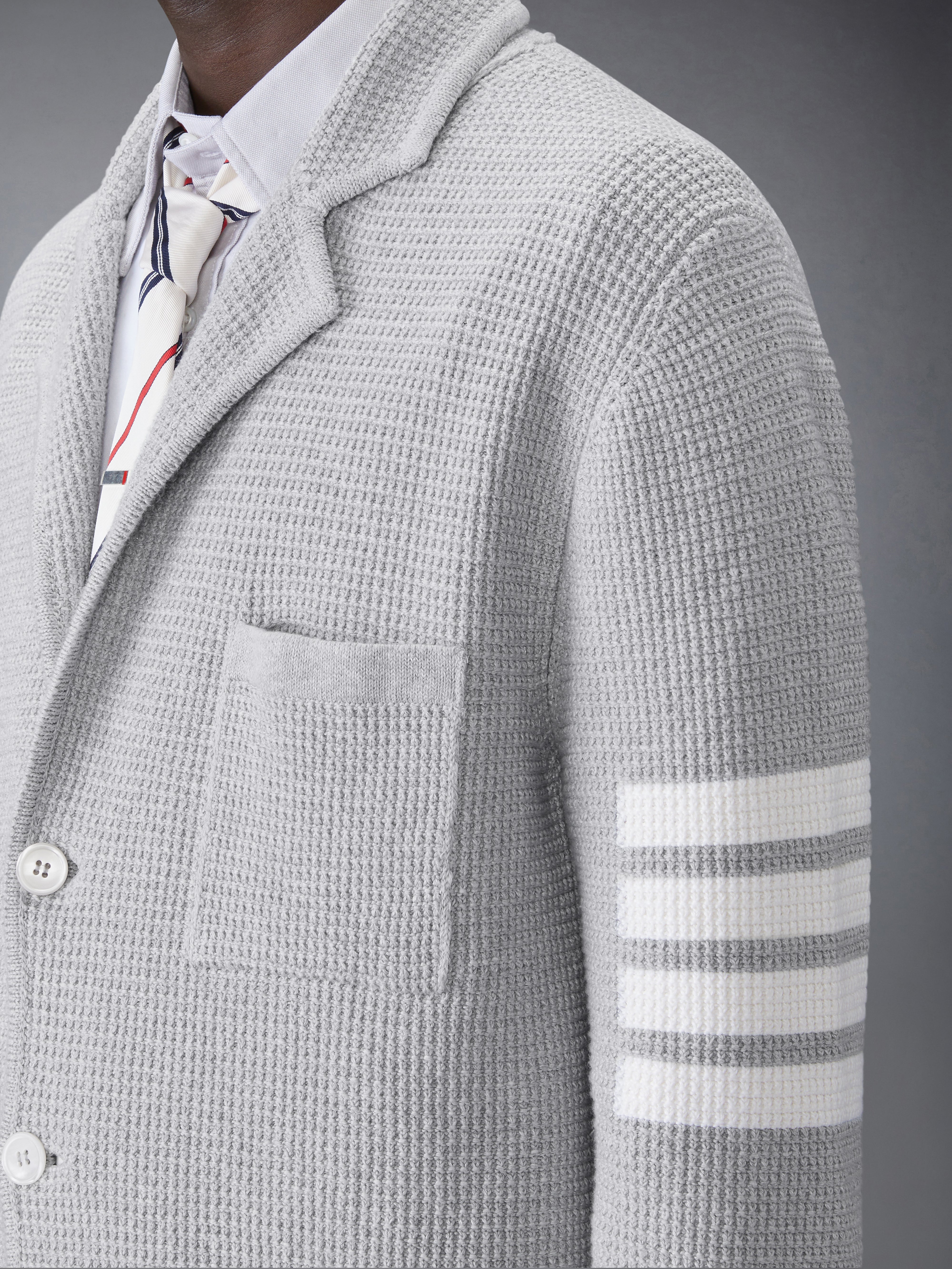 Textured Stitch Cardigan Jacket In Linen Cotton W/ 4 Bar Textured Stitch Cardigan Jacket In Linen Cotton W/ 4 Bar