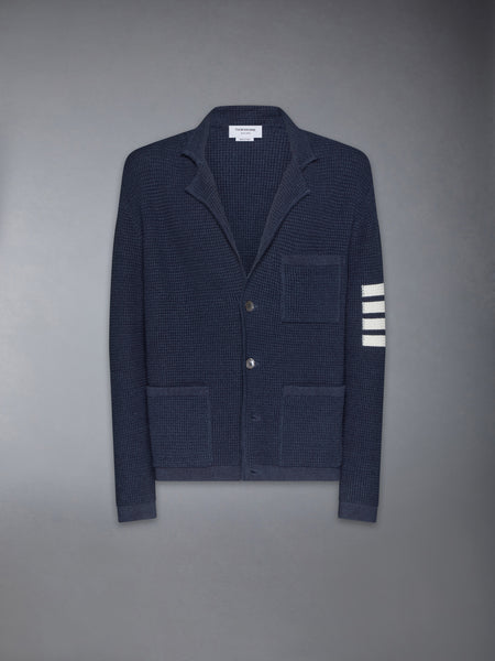 LINEN COTTON 4-BAR CARIDGAN JACKET DARK BLUE