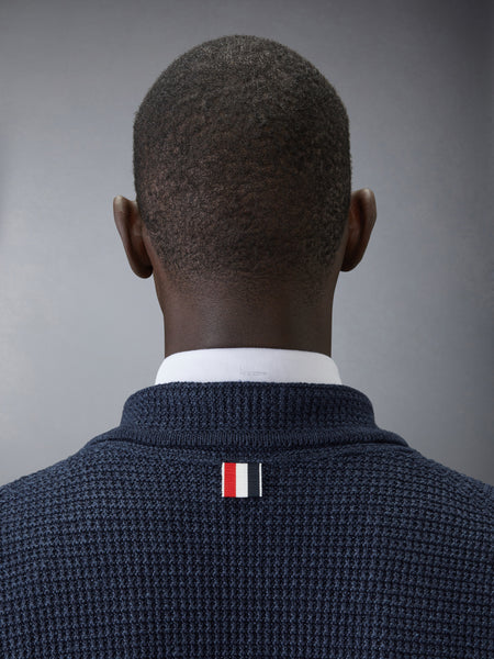 LINEN COTTON 4-BAR CARIDGAN JACKET DARK BLUE