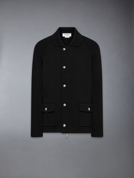 MIXED STITCH COTTON CASHMERE ZIP UP JACKET BLACK