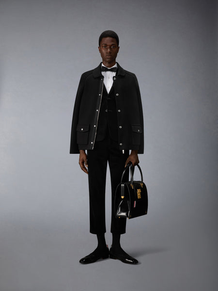 MIXED STITCH COTTON CASHMERE ZIP UP JACKET BLACK